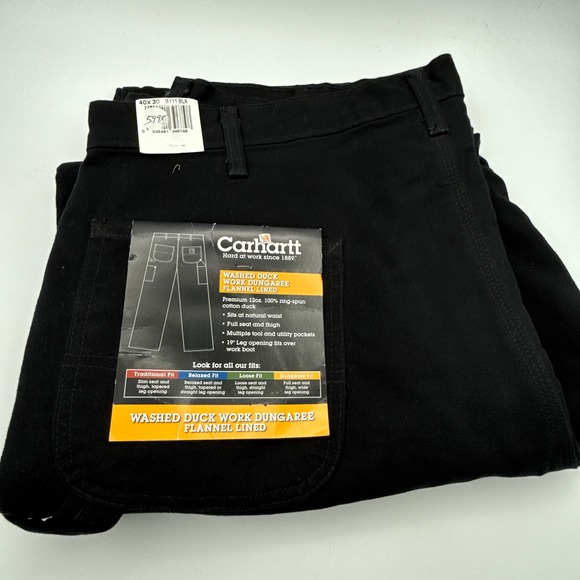 Carhartt Other - Carhartt B111 BLK Washed Duck Work Dungaree Flannel Lined Pants Black 40x30 NWT